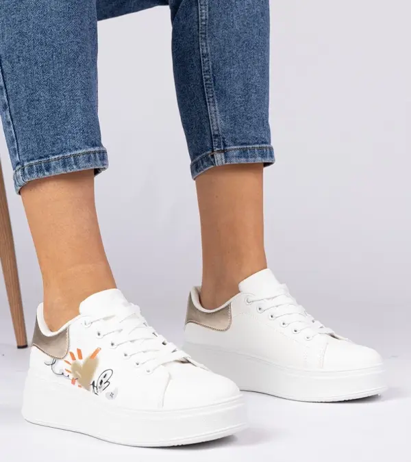 Gemre Gemre White and gold women's sports sneakers Zelinda