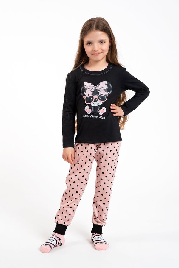 Italian Fashion Girls' pyjamas Bonilla long sleeves, long legs - black/print