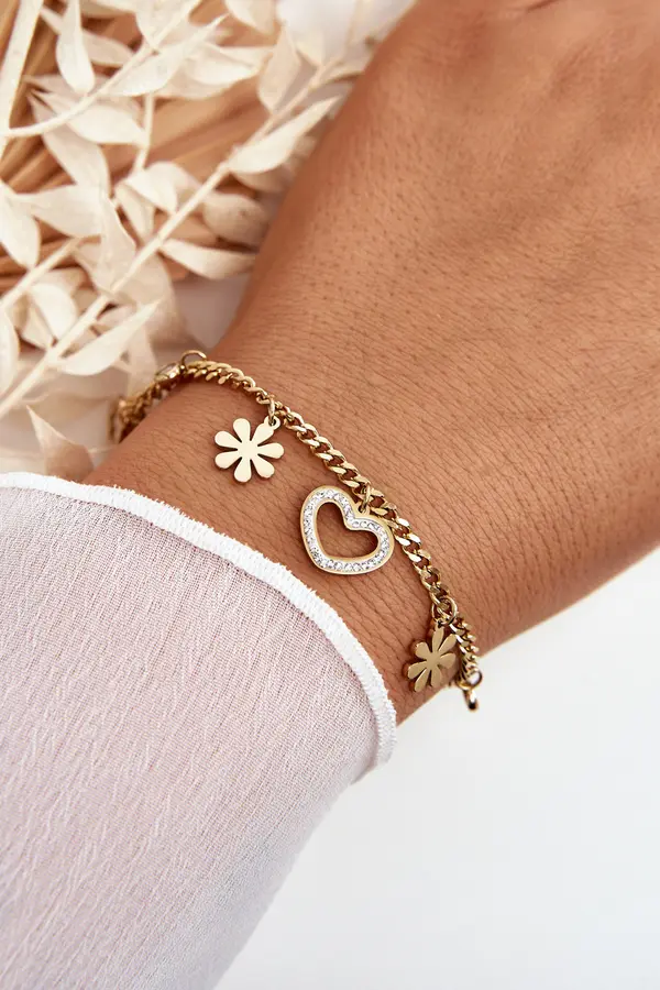 Glam Chic Glam Chic Fashionable Bracelet With Flowers And Heart Gold