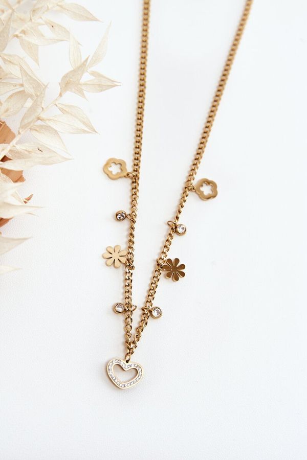 Glam Chic Glam Chic Fashionable Chain With Flowers And Heart Gold