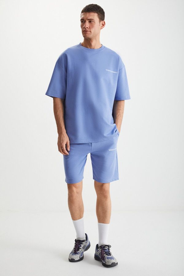 GRIMELANGE GRIMELANGE Colombia Men's 2-Piece Set Comfort Fit Casual Pattern Text Embroidered Non-Raising Blue Tracksui