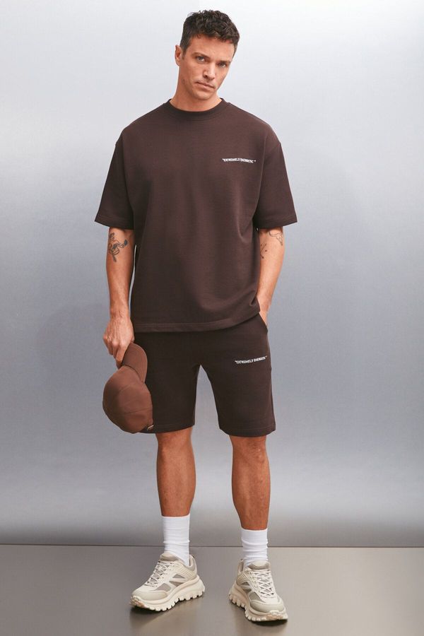 GRIMELANGE GRIMELANGE Colombia Men's 2-Piece Set Comfort Fit Casual Pattern Text Embroidered Non-Raising Brown Tracksui