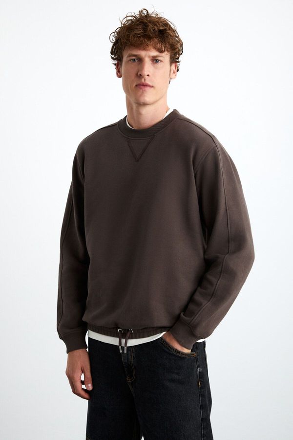 GRIMELANGE GRIMELANGE Danko Men's Soft Crew Neck 3 Thread Brown Sweatshirt