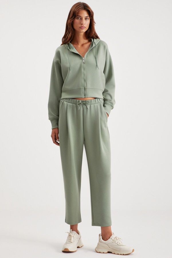 GRIMELANGE GRIMELANGE Gıada Women's Elastic Waist Short Comfortable Leg Relaxed Fit Organic Cotton Mint Green Sweatpants