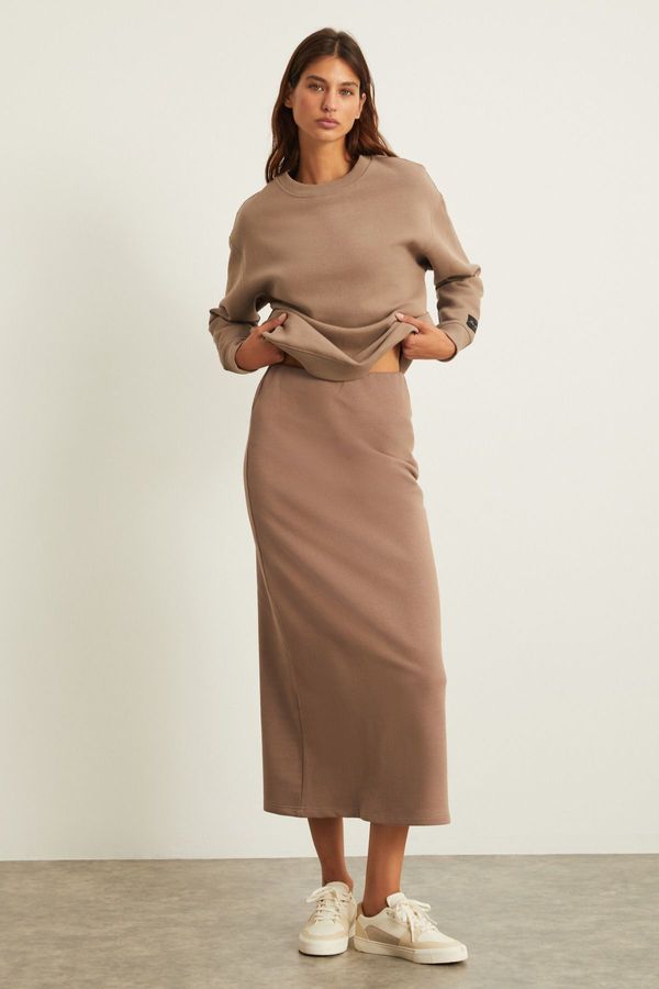 GRIMELANGE GRIMELANGE RIYA Women's 100% Organic Cotton 3 Thread Non-Rising Maxi Mink Skirt