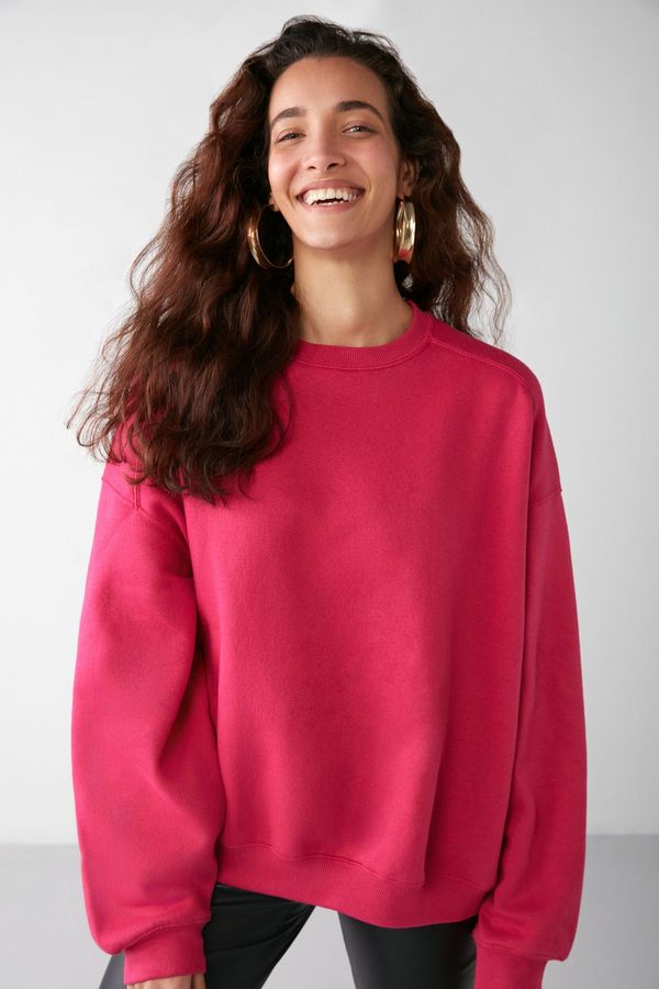 GRIMELANGE GRIMELANGE Susana Women's Crew Neck Fleece Oversize Fit Basic Pink Sweatshir