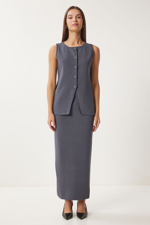 Happiness İstanbul Happiness İstanbul Women's Anthracite Knitwear Vest Skirt Set