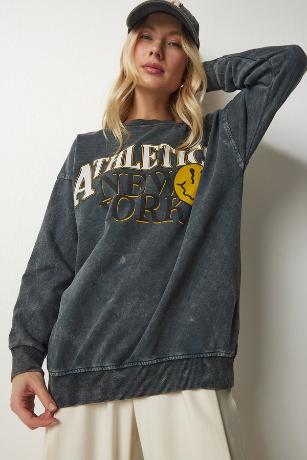 Happiness İstanbul Happiness İstanbul Women's Anthracite Pale Effect Oversize Sweatshirt