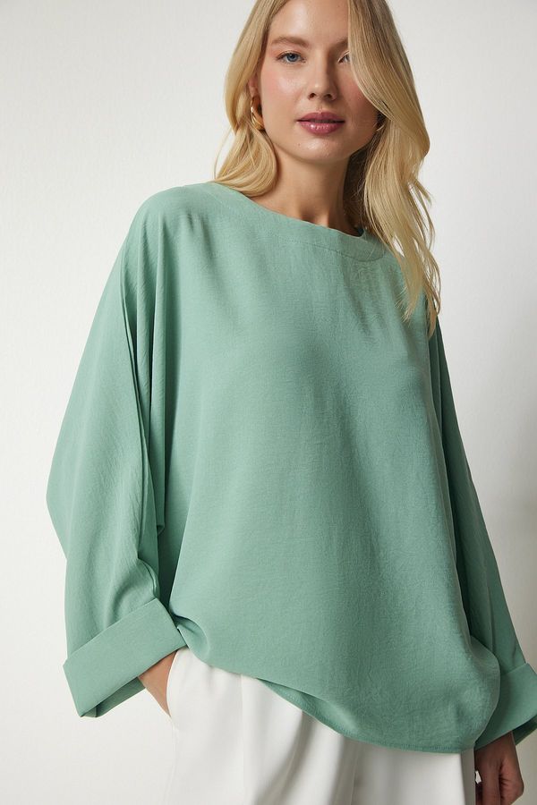 Happiness İstanbul Happiness İstanbul Women's Aqua Green Bat Sleeve Flowy Ayrobin Blouse