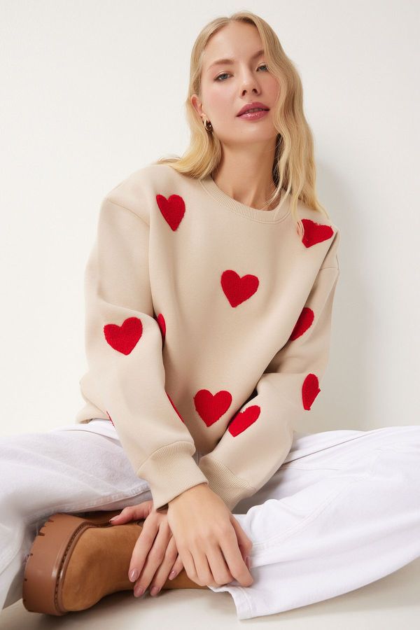 Happiness İstanbul Happiness İstanbul Women's Biscuit Heart Textured Raised Knit Sweatshirt