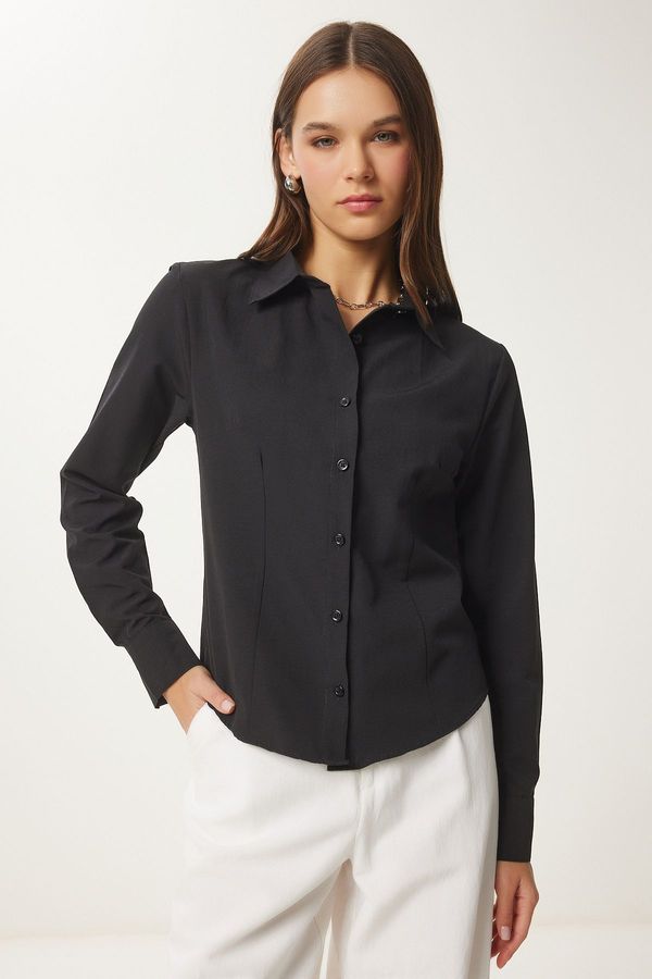 Happiness İstanbul Happiness İstanbul Women's Black Button Basic Shirt