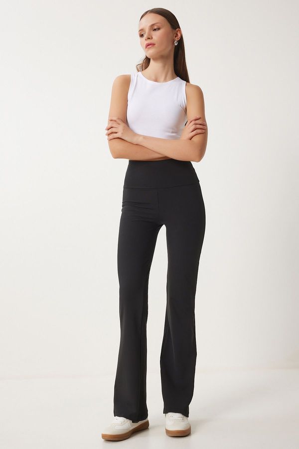 Happiness İstanbul Happiness İstanbul Women's Black High Waist Bell-bottom Leggings