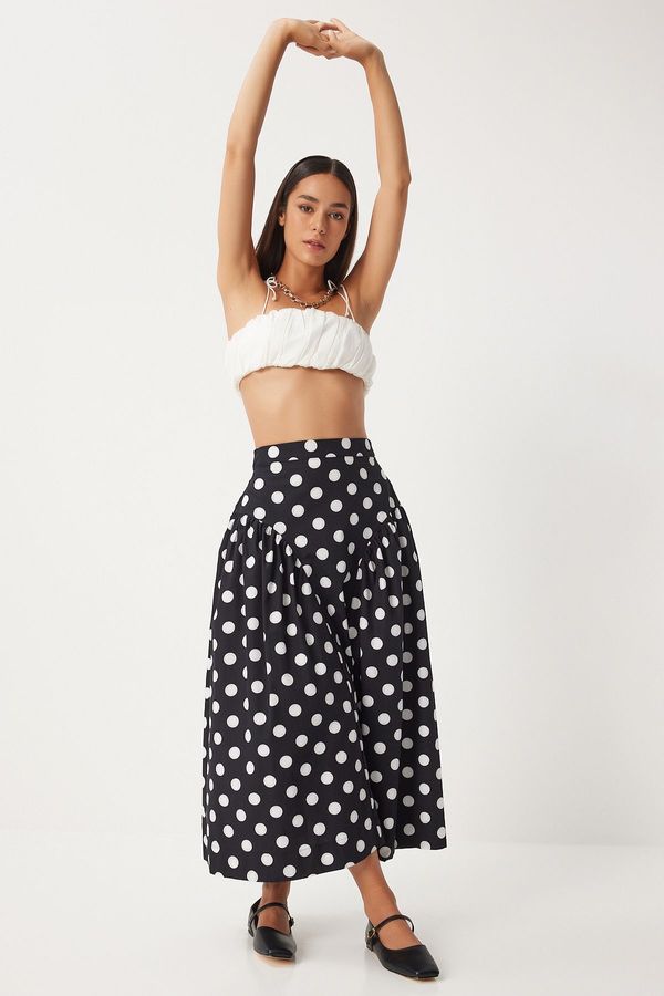 Happiness İstanbul Happiness İstanbul Women's Black Polka Dot Summer Poplin Skirt