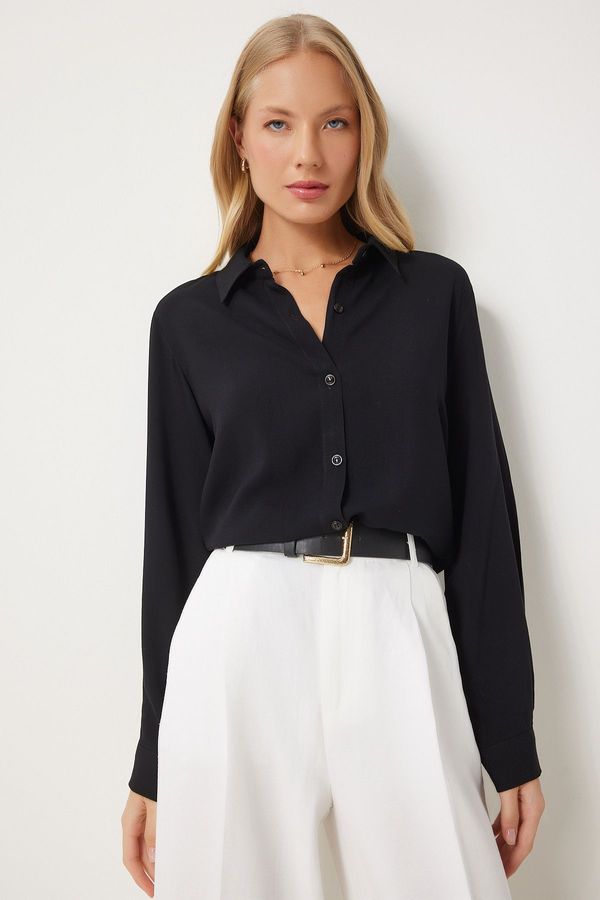 Happiness İstanbul Happiness İstanbul Women's Black Relaxed Fit Viscose Shirt