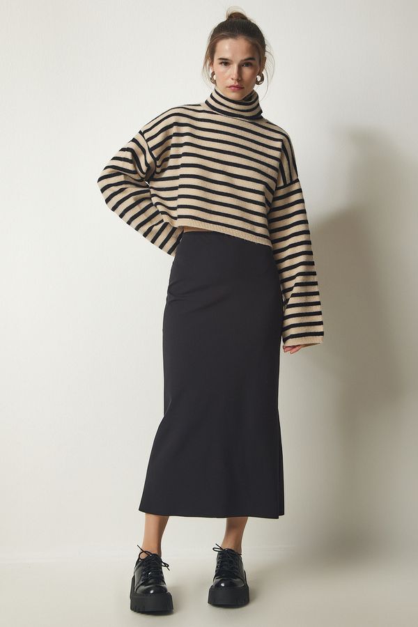 Happiness İstanbul Happiness İstanbul Women's Black Slit Elastic Knitted Modal Skirt