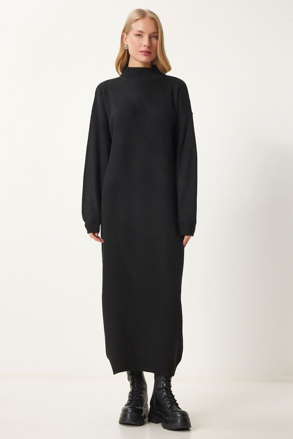 Happiness İstanbul Happiness İstanbul Women's Black Turtleneck Long Knit Dress