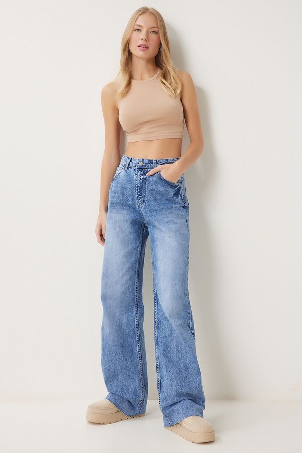 Happiness İstanbul Happiness İstanbul Women's Blue High Waist Wide Leg Jeans
