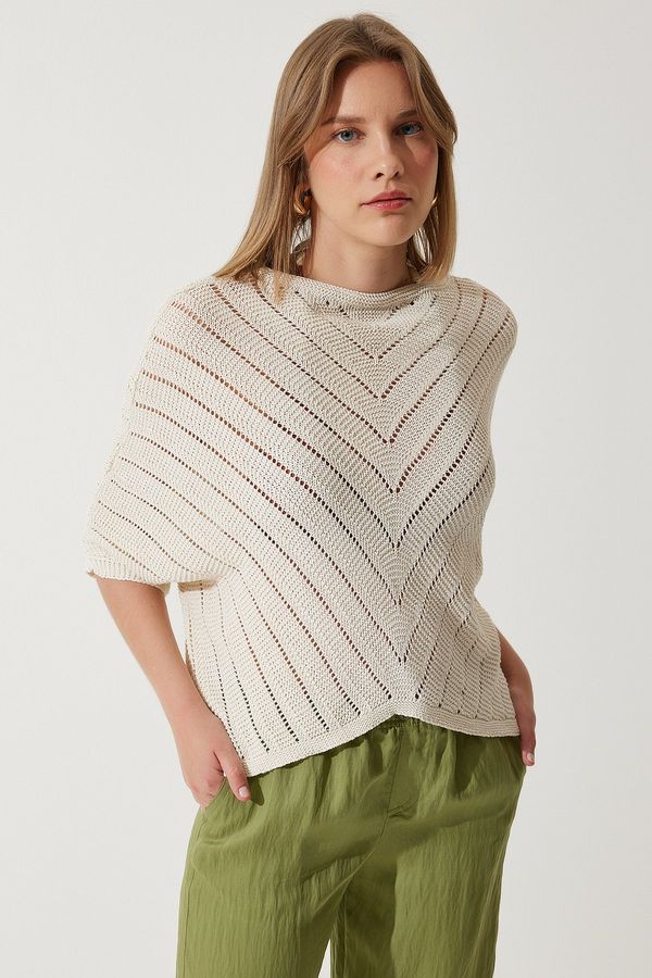 Happiness İstanbul Happiness İstanbul Women's Cream Openwork Bat Knitwear Blouse