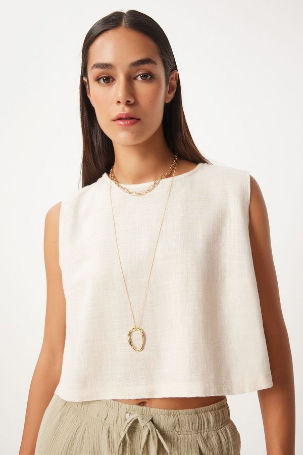 Happiness İstanbul Happiness İstanbul Women's Cream Sleeveless Linen Blouse