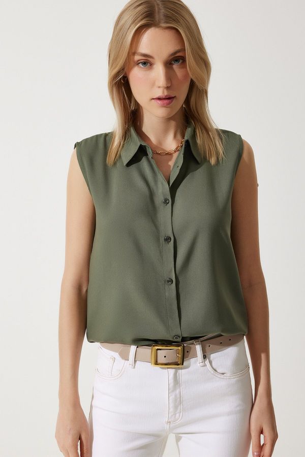 Happiness İstanbul Happiness İstanbul Women's Khaki Sleeveless Viscose Shirt
