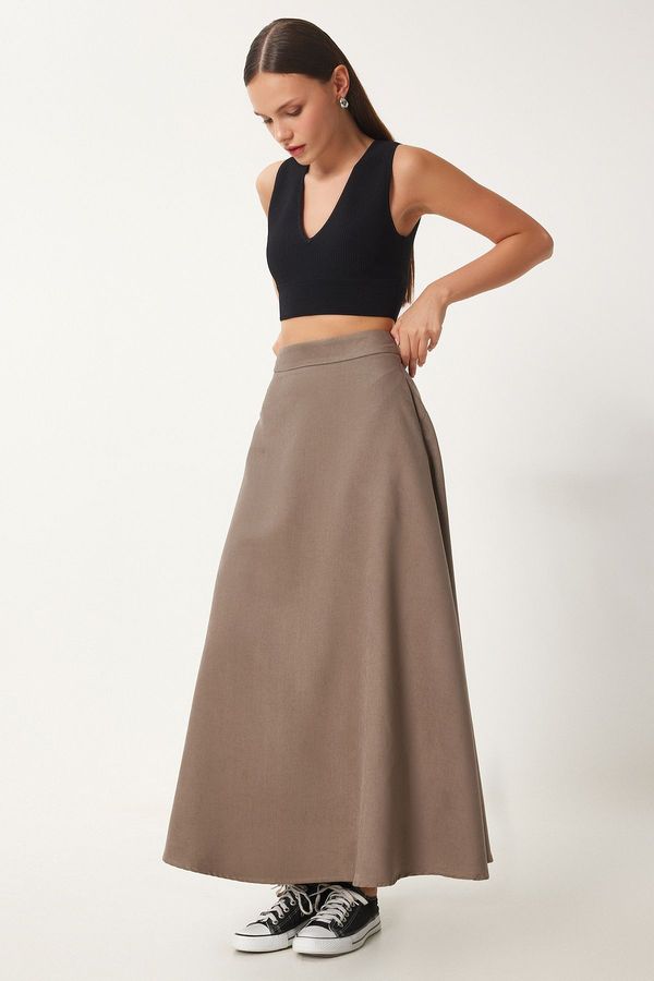 Happiness İstanbul Happiness İstanbul Women's Mink Pocket Jacquard Suede Flared Skirt