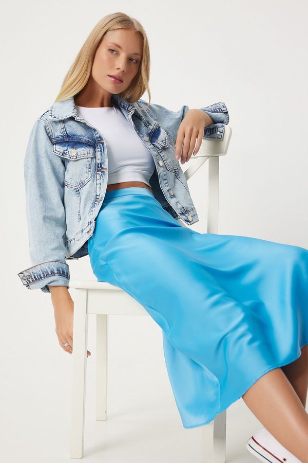 Happiness İstanbul Happiness İstanbul Women's Sky Blue Satin Finish Skirt