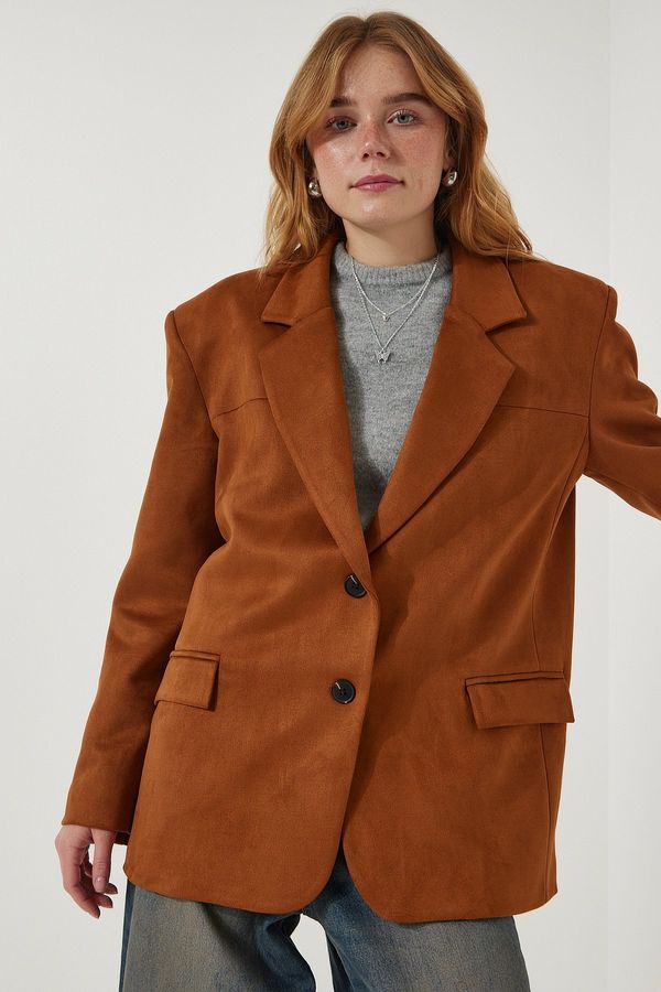Happiness İstanbul Happiness İstanbul Women's Tan Premium Suede Blazer Jacket