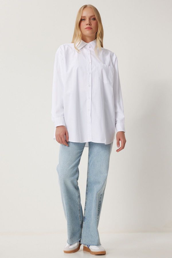 Happiness İstanbul Happiness İstanbul Women's White Oversize Long Woven Shirt