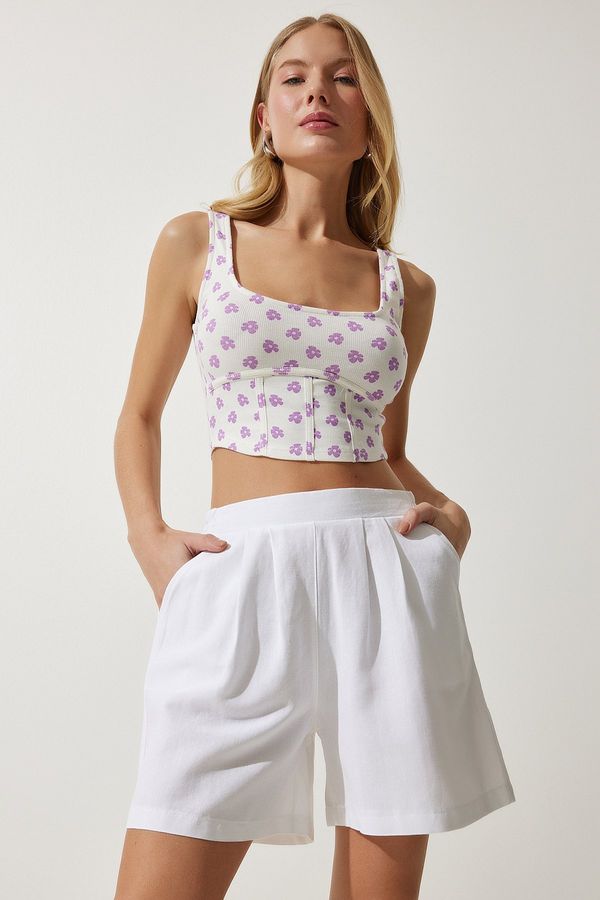 Happiness İstanbul Happiness İstanbul Women's White Pocket Linen Shorts