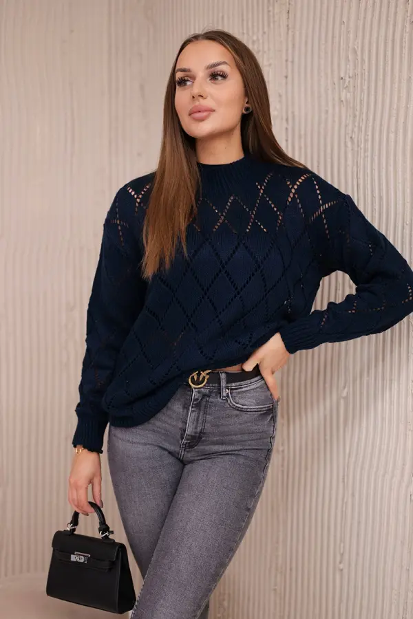 Kesi High-neckline sweater with diamond pattern navy blue