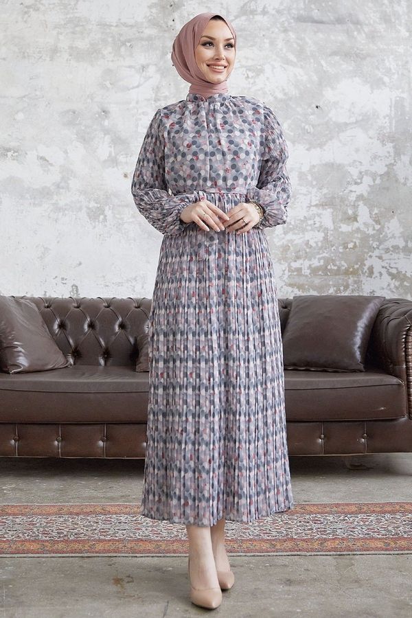 InStyle InStyle Miori polka točka plisirana šifonska haljina - siva