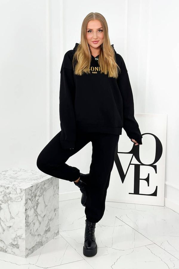 Kesi Insulated cotton set, sweatshirt with embroidery + black trousers