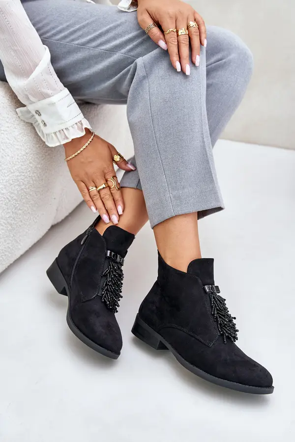 S. BARSKI Insulated Low Ankle Boots with Zipper Decoration S.Barski Black