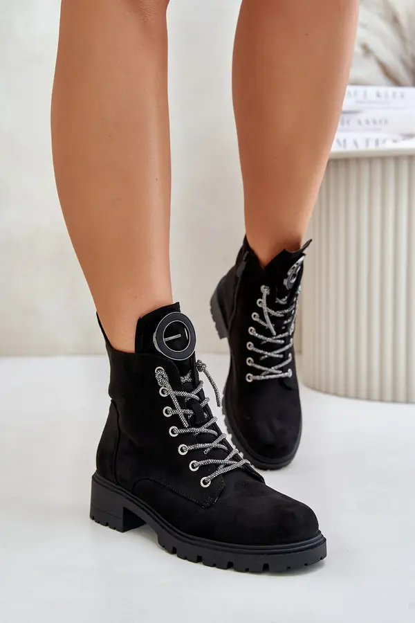 VINCEZA Insulated shoes with decorative lacing Vinceza Black