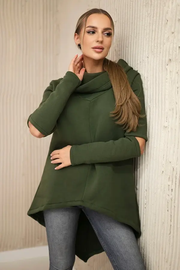 Kesi Insulated sweatshirt with a longer back in khaki color