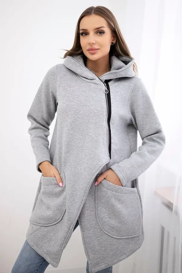 Kesi Insulated sweatshirt with asymmetrical zipper in gray color