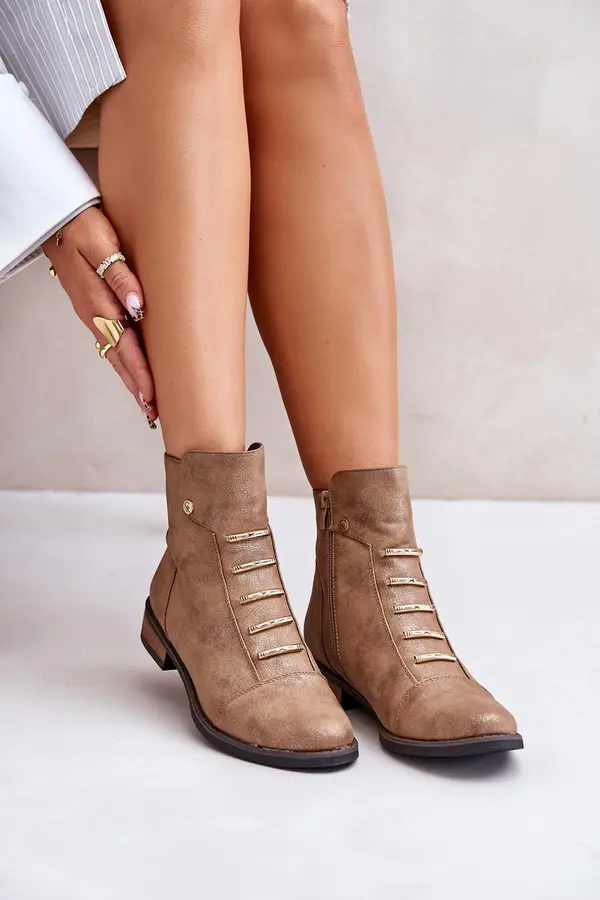 Boto Insulated women's ankle boots on a flat heel gold labise