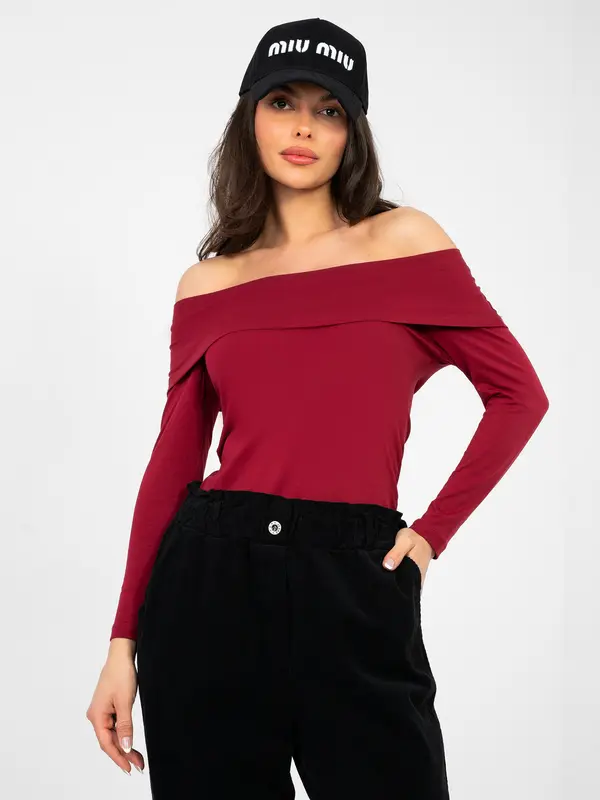RUE PARIS Jednobojna bordo bluza