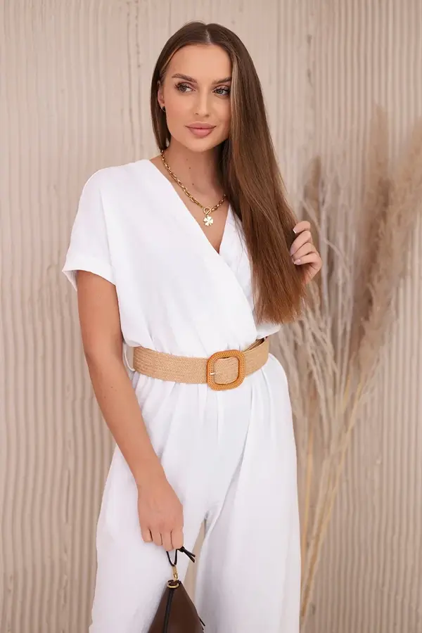Kesi Włoski Jumpsuit with decorative belt at the waist white
