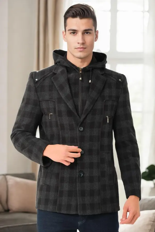 dewberry K9532 DEWBERRY MEN'S COAT-PLAID-BLACK