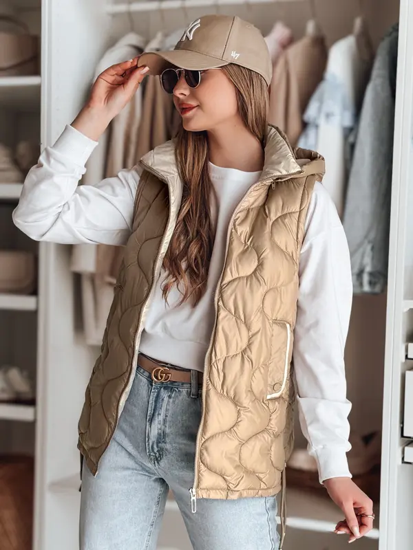 DStreet Kamizelka damska przejściowa pikowana VESOLITA kamelowa Dstreet