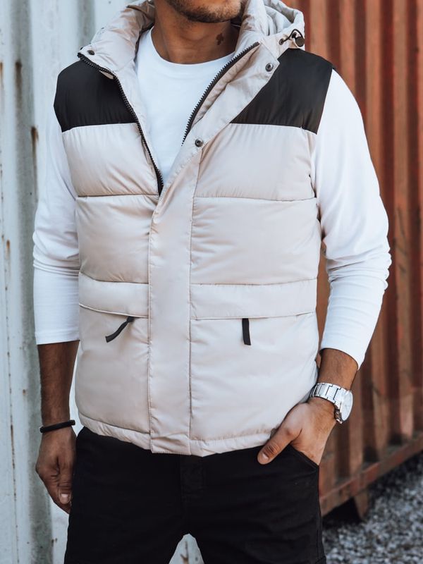 DStreet Kamizelka męska pikowana z kapturem beżowa Dstreet