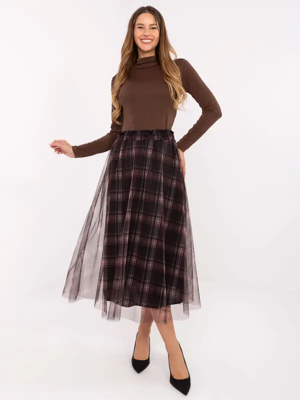 Italy Moda Karirana midi suknja s tilom