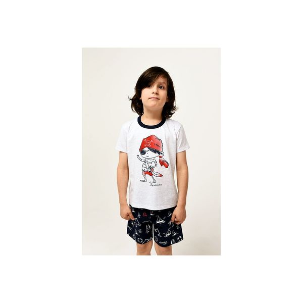 Italian Fashion Kastos boys' pyjamas, short sleeves, shorts - light melange/navy blue print