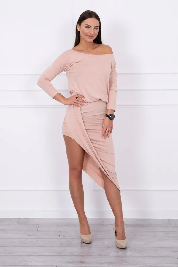 Kesi Kesi Asymmetric dress, 3/4 sleeve powdered beige
