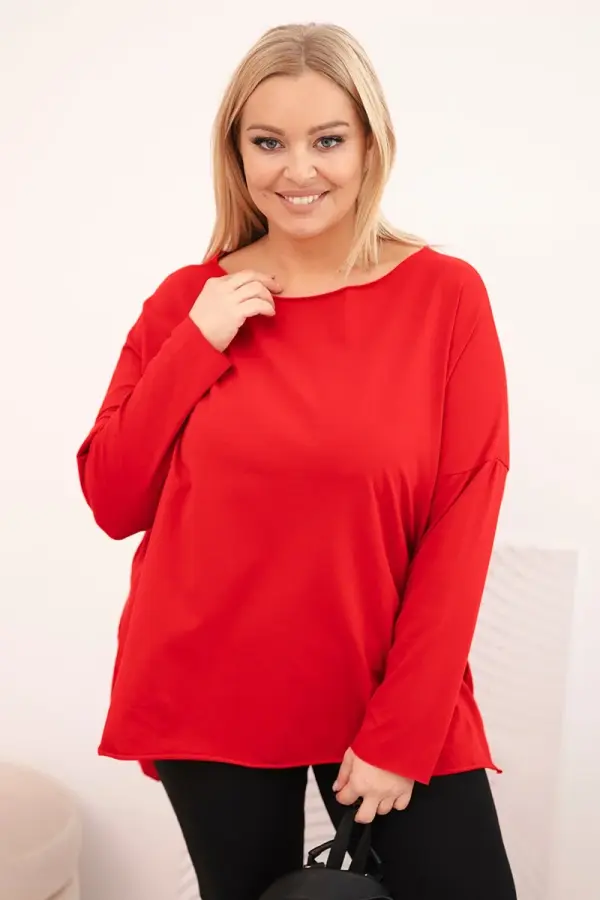 Kesi Kesi Asymmetrical Plus Size women's blouse with long sleeves red