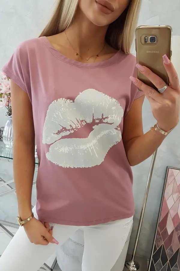 Kesi Kesi Blouse with lips print dark pink