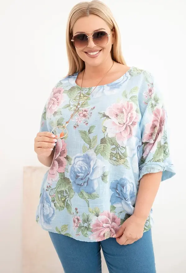 Kesi Włoski Kesi cvjetna bluza plus size plava