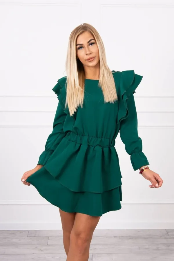 Kesi Kesi Dress with vertical flounces dark green