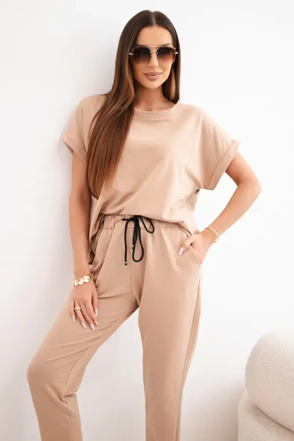 Kesi Włoski Kesi pamučni set: bluza + hlače boje devine tkanine